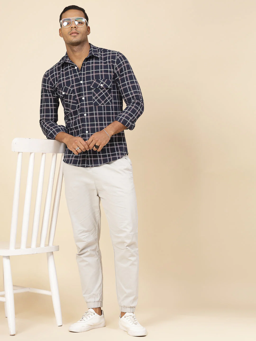Men Cotton Fabric Checks Tailored Utility Shirt - Image 2