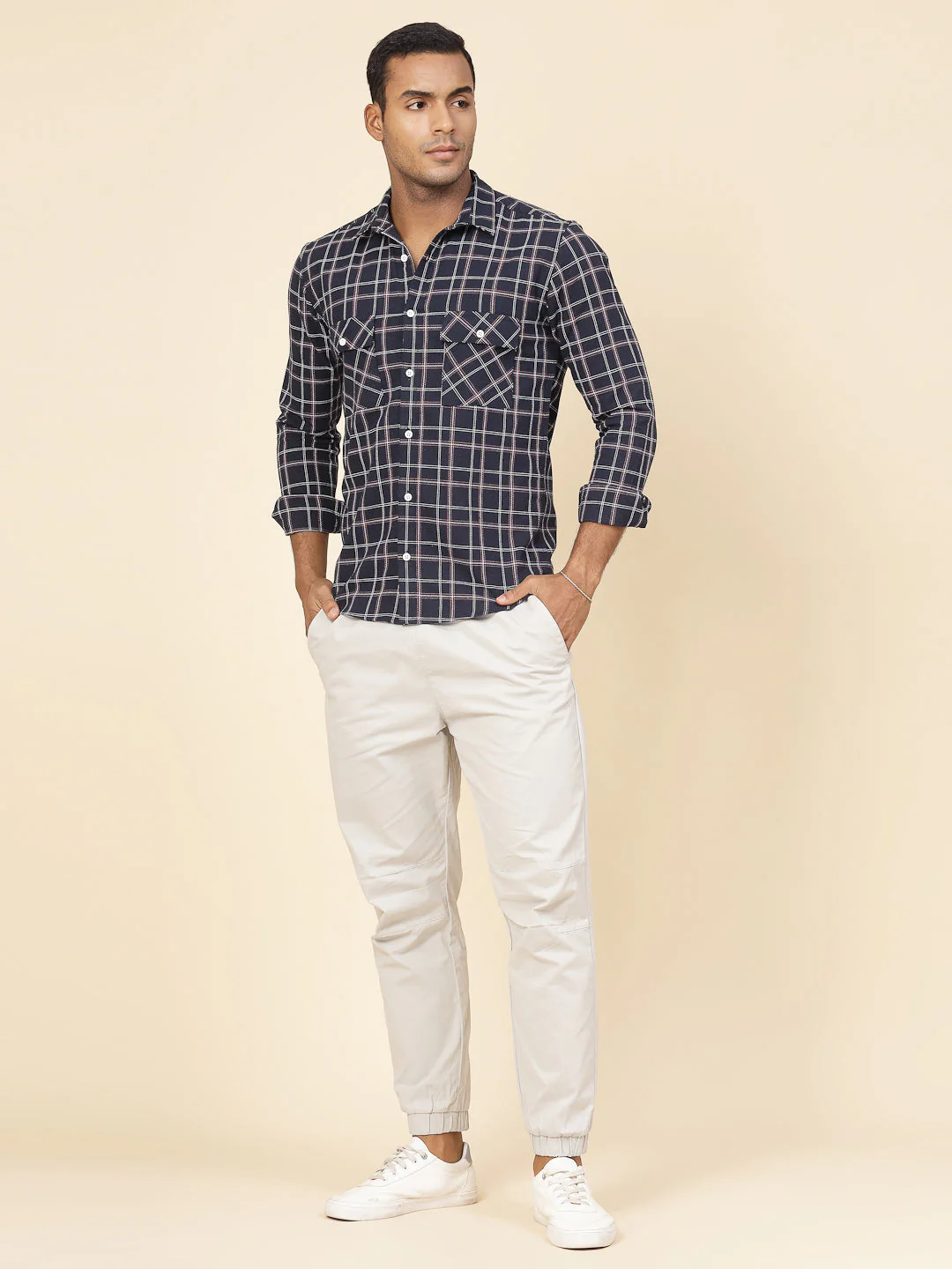 Men Cotton Fabric Checks Tailored Utility Shirt - Image 3