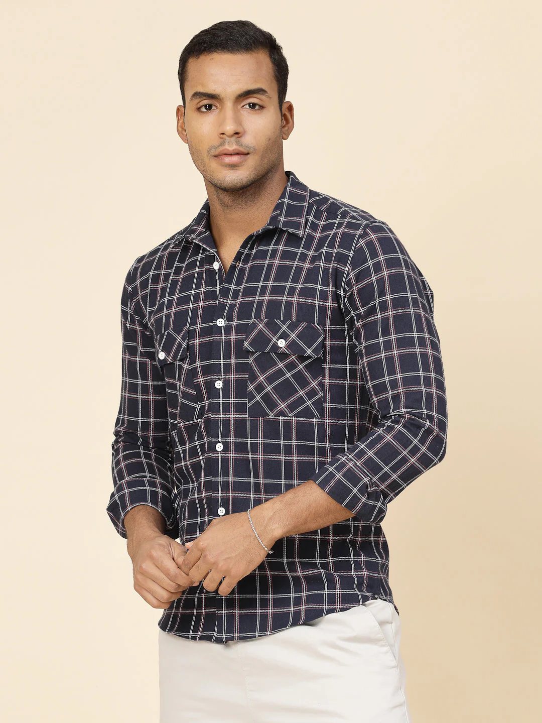 Men Cotton Fabric Checks Tailored Utility Shirt - Image 4