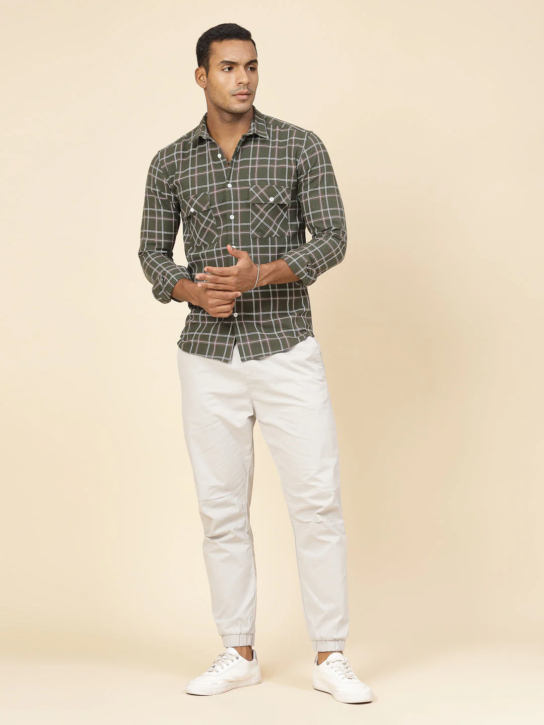 Men Cotton Fabric Checks Tailored Utility Shirt - Image 3