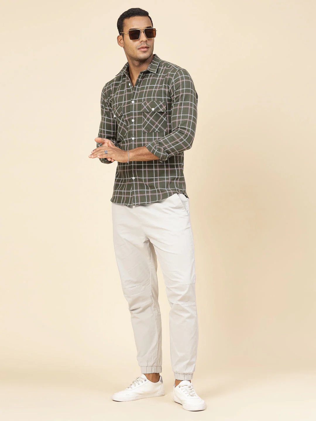 Men Cotton Fabric Checks Tailored Utility Shirt - Image 4