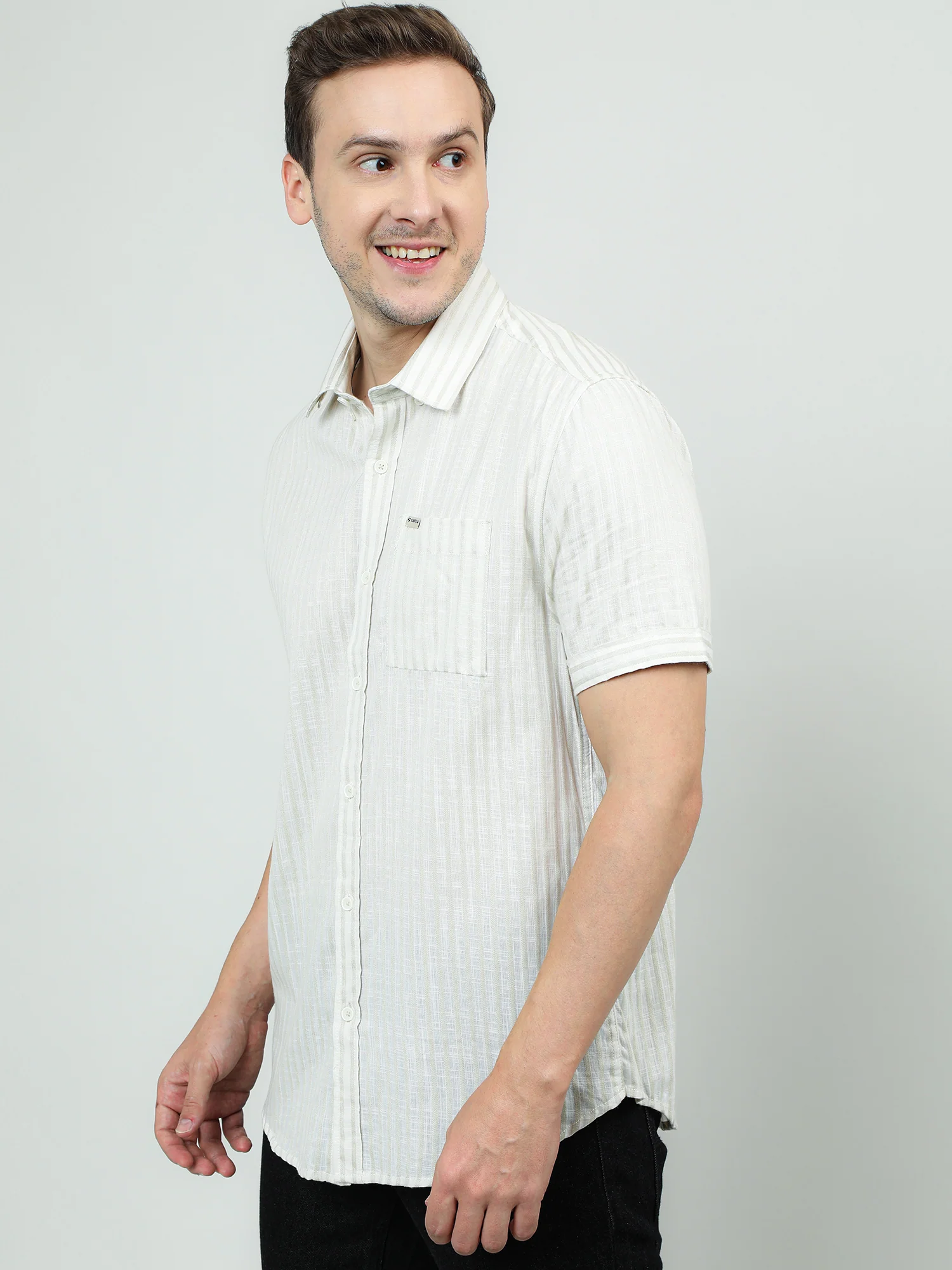 Men Cotton Cream Classic Shirt - Image 5