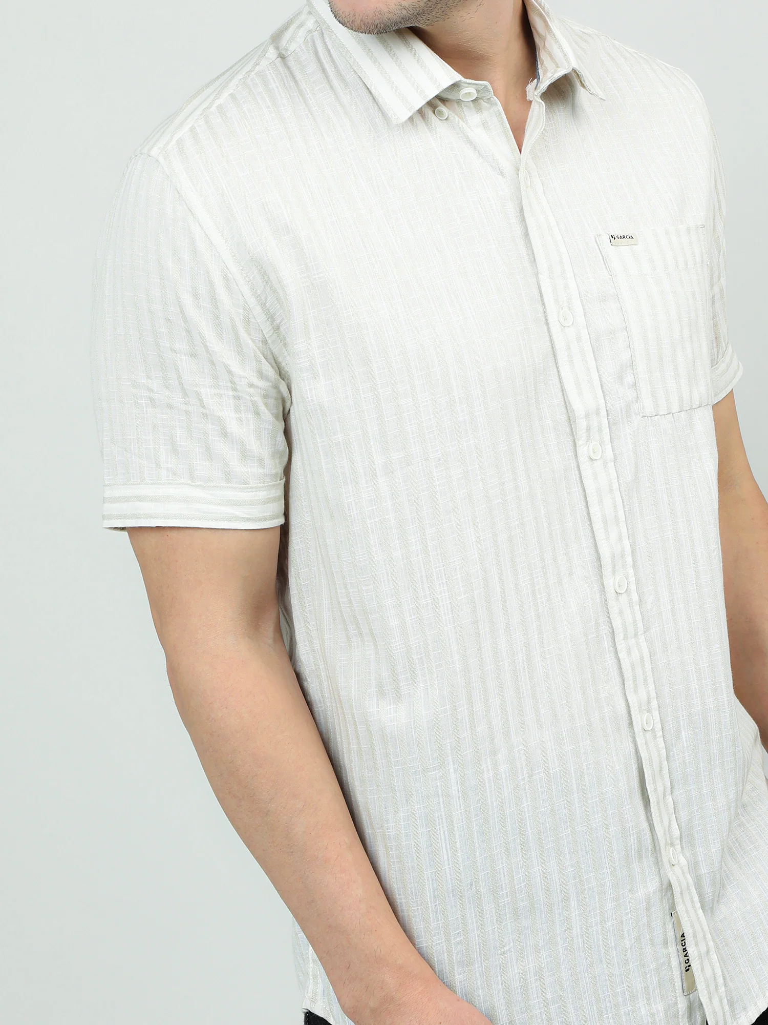 Men Cotton Cream Classic Shirt - Image 6