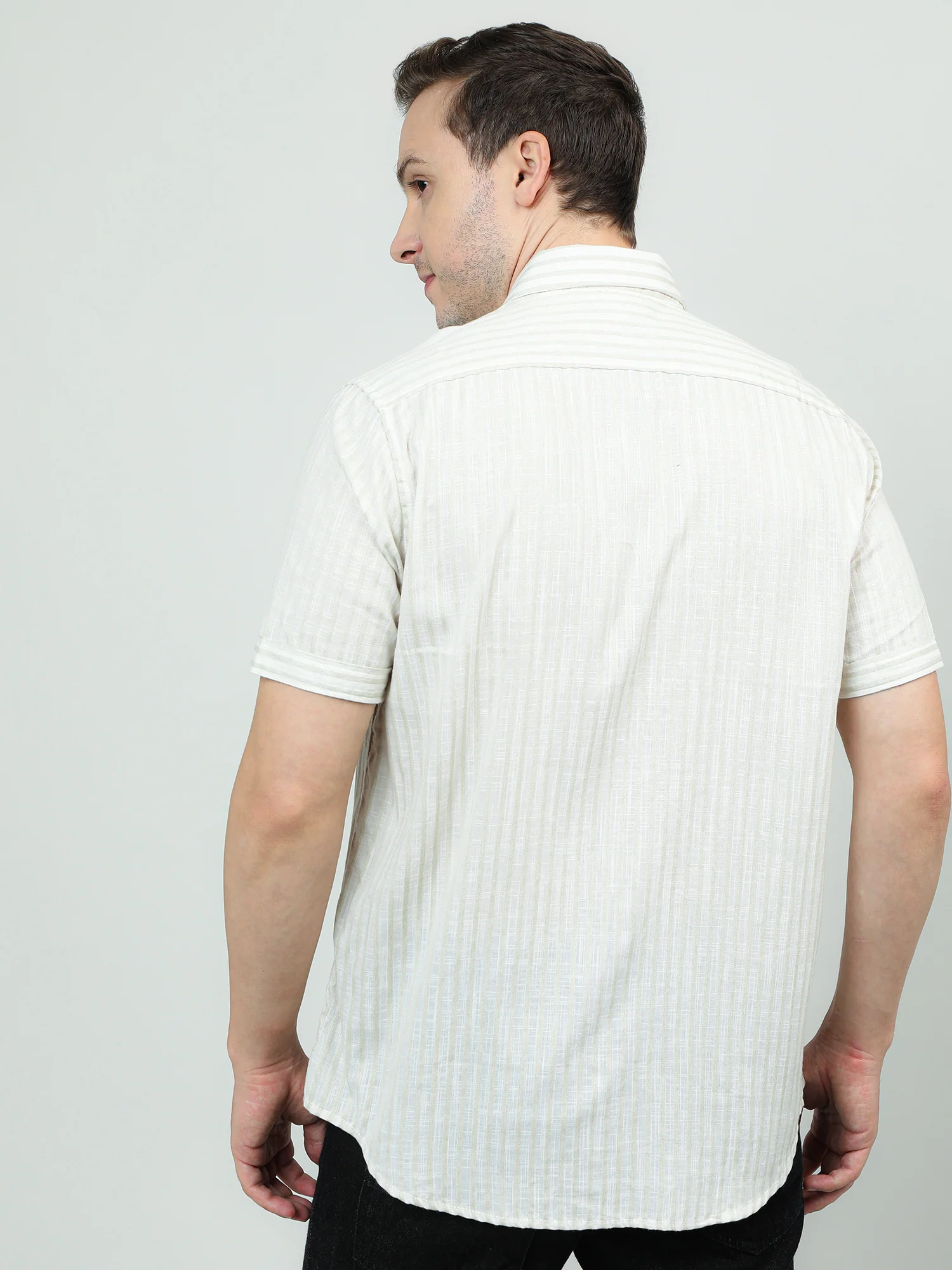 Men Cotton Cream Classic Shirt - Image 7