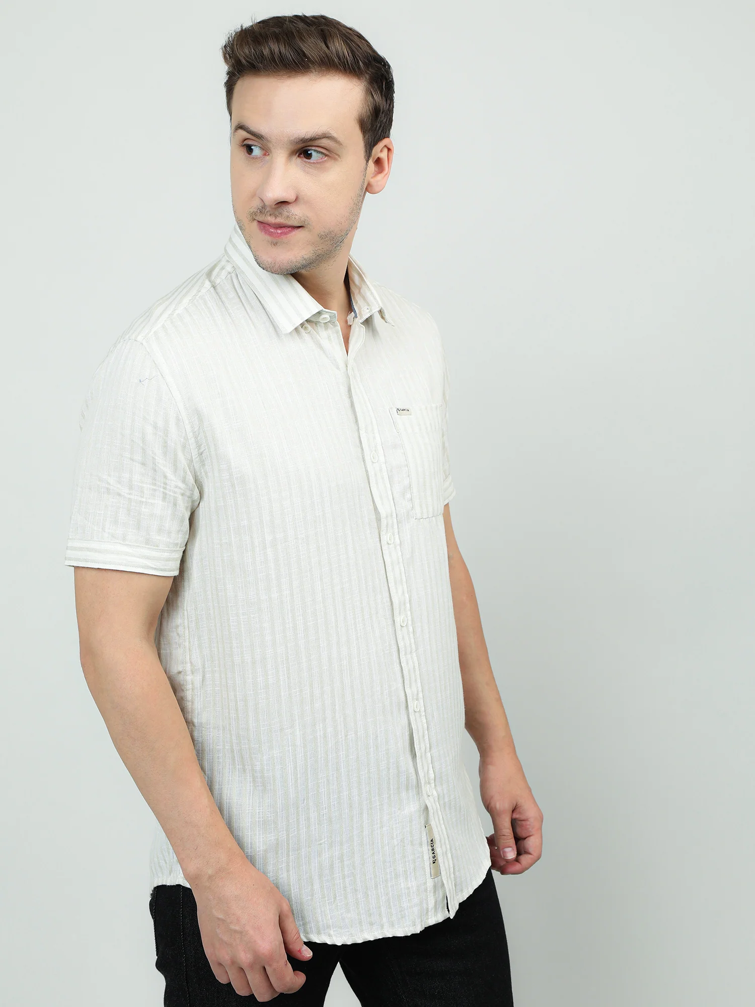 Men Cotton Cream Classic Shirt - Image 8