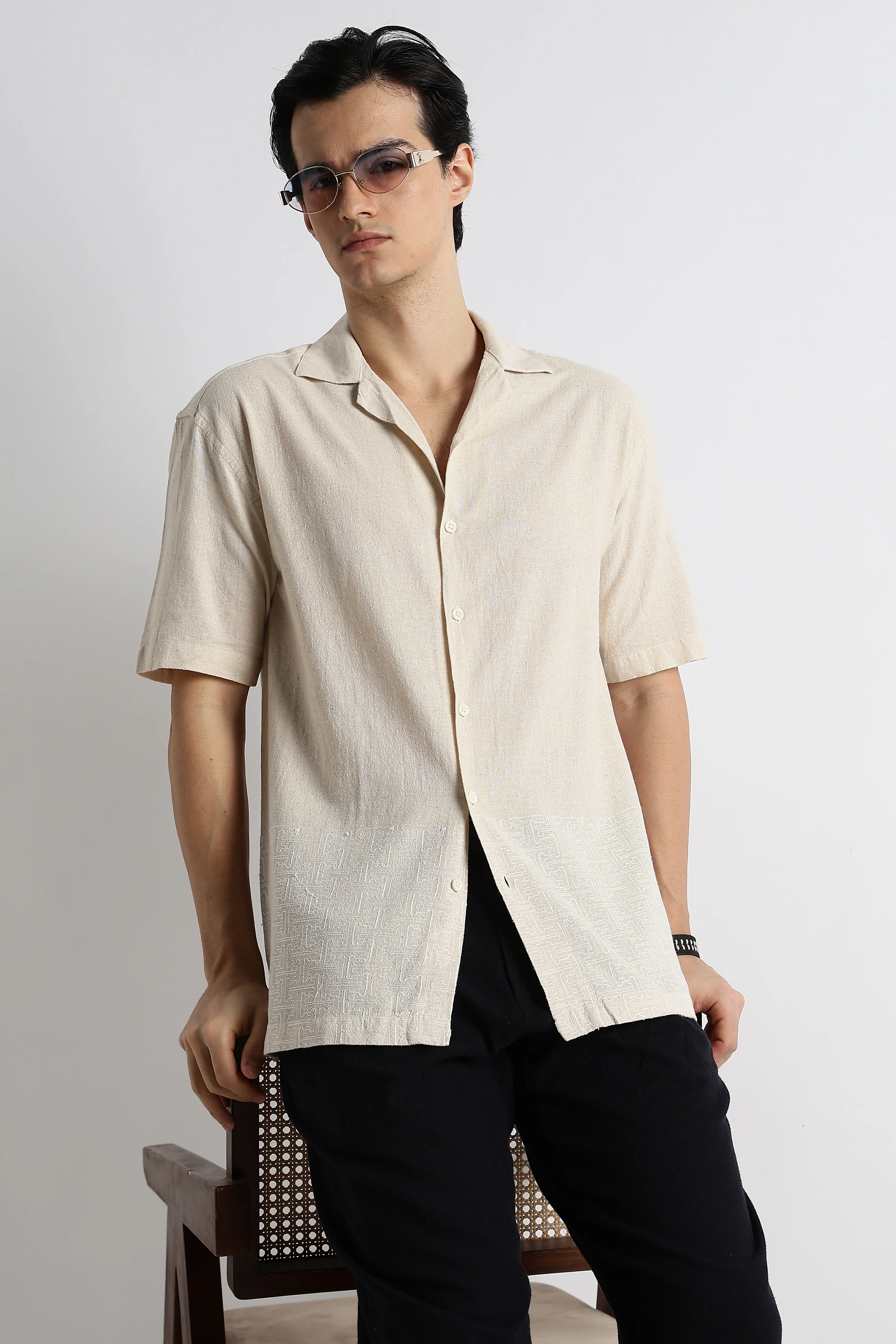 Men Cotton Cuban Collar Shirt