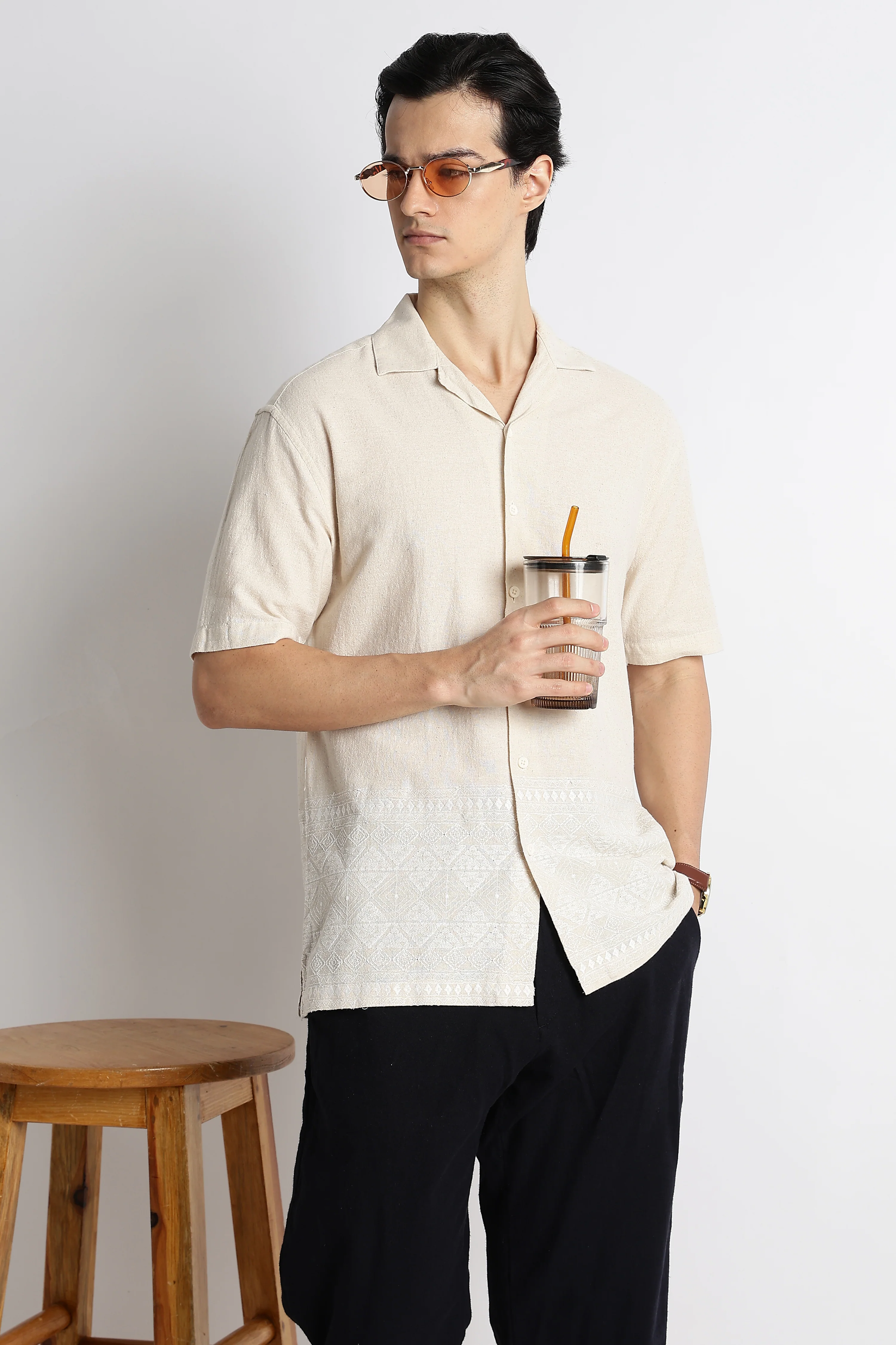 Men Cotton Cuban Collar Shirt