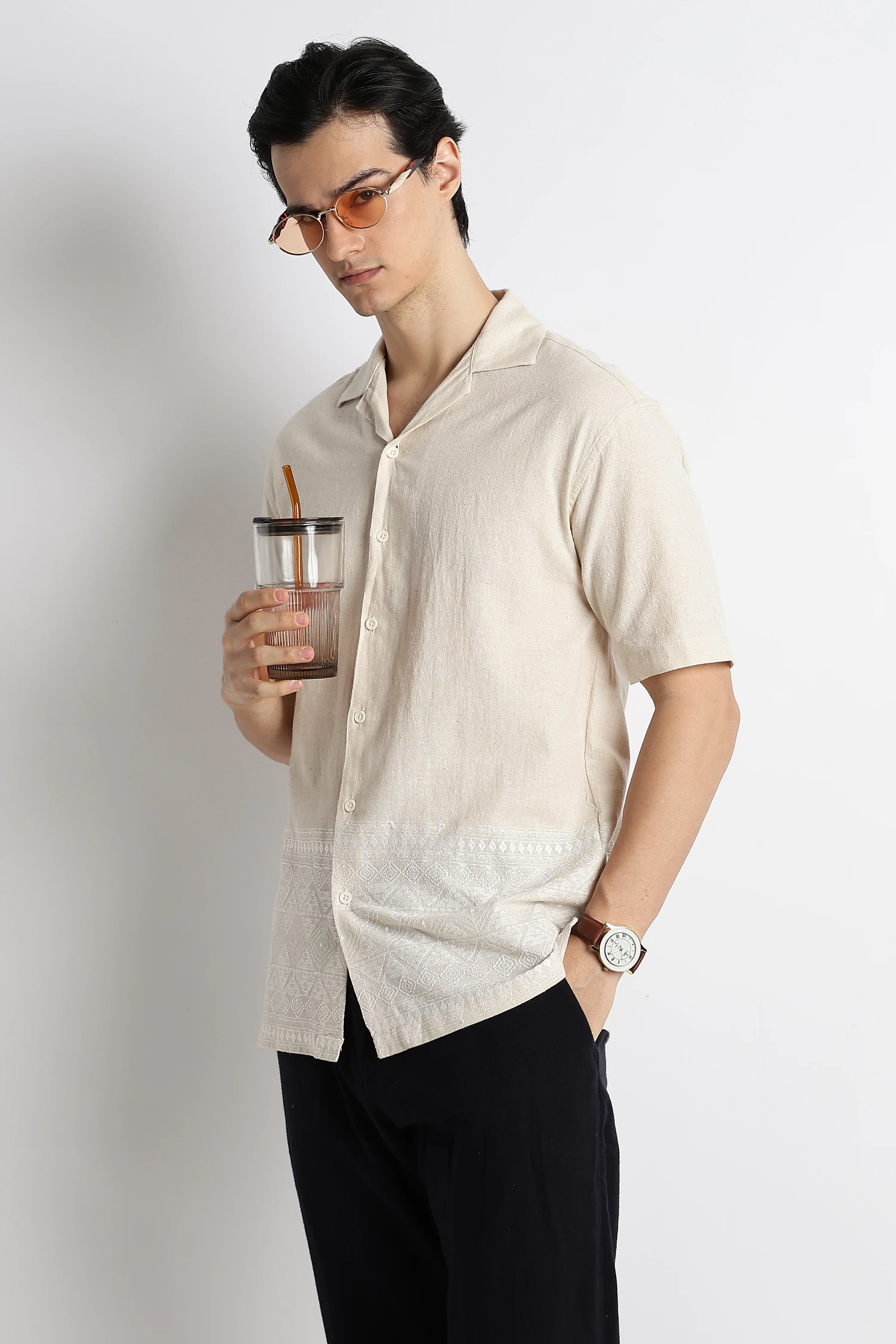 Men Cotton Cuban Collar Shirt - Image 9