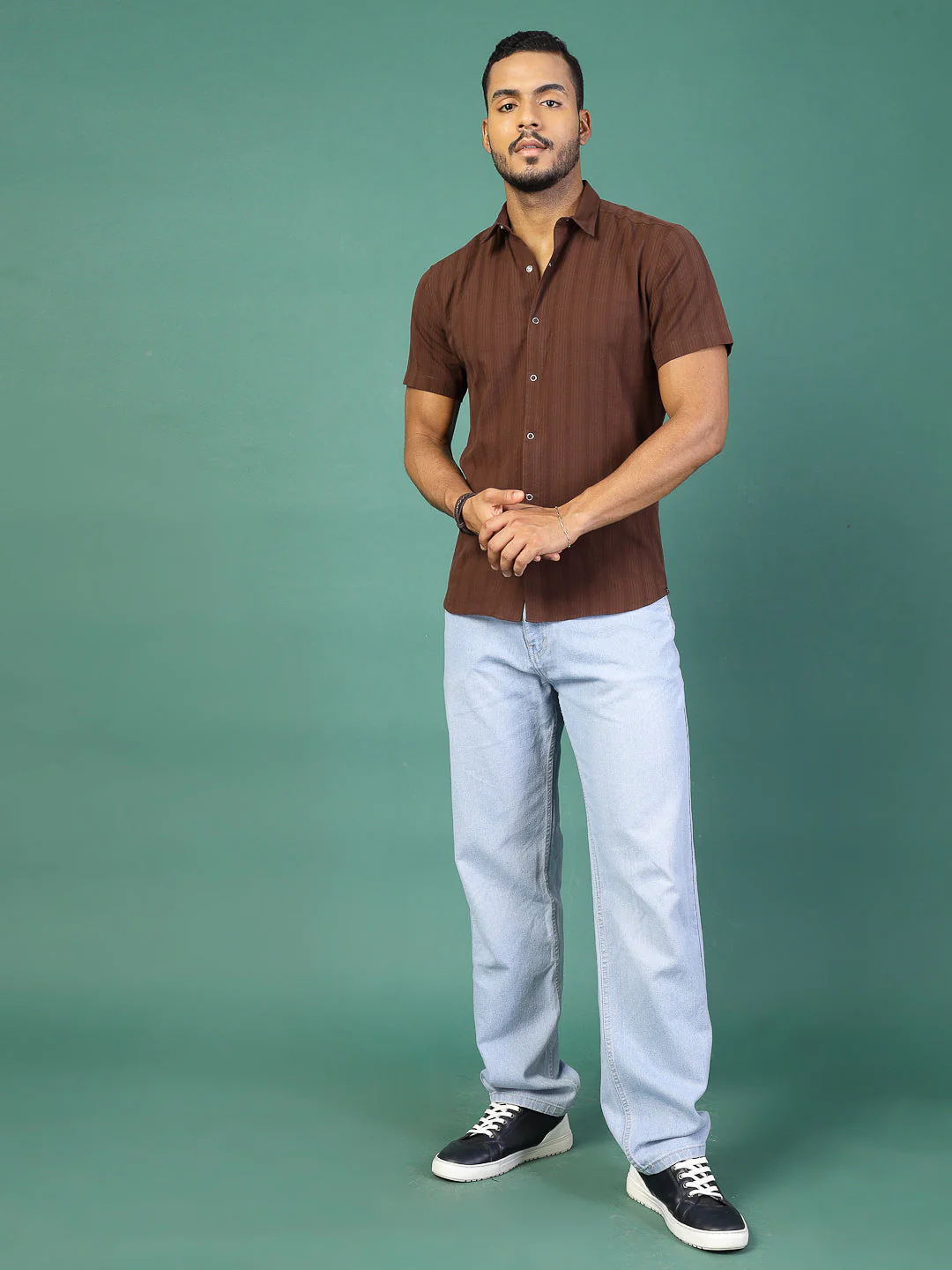 Men Cotton Fabric Dobby Self Textured Shirt - Image 4
