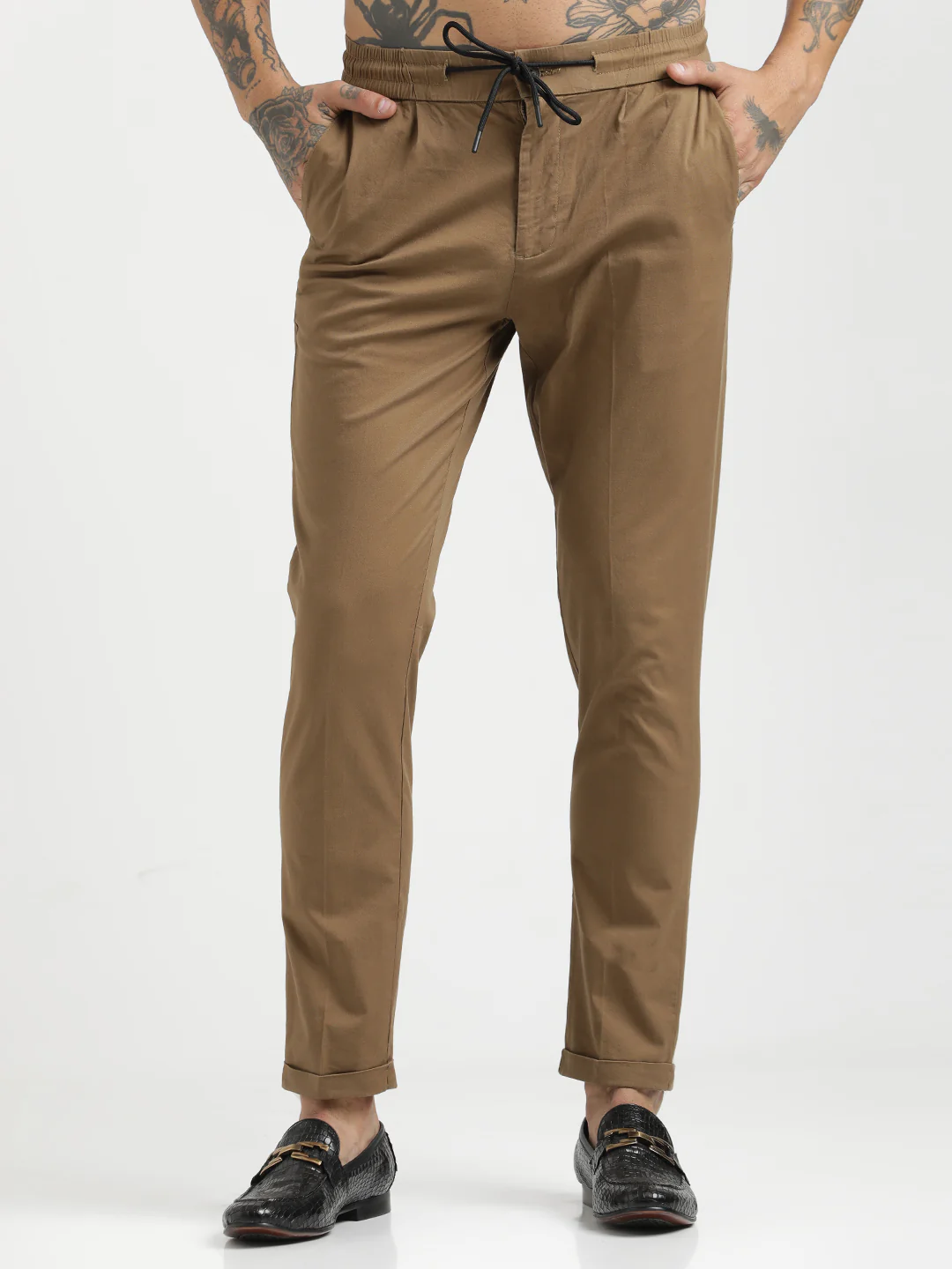 Men Cotton Drawstring Trousers with Pockets - Image 2
