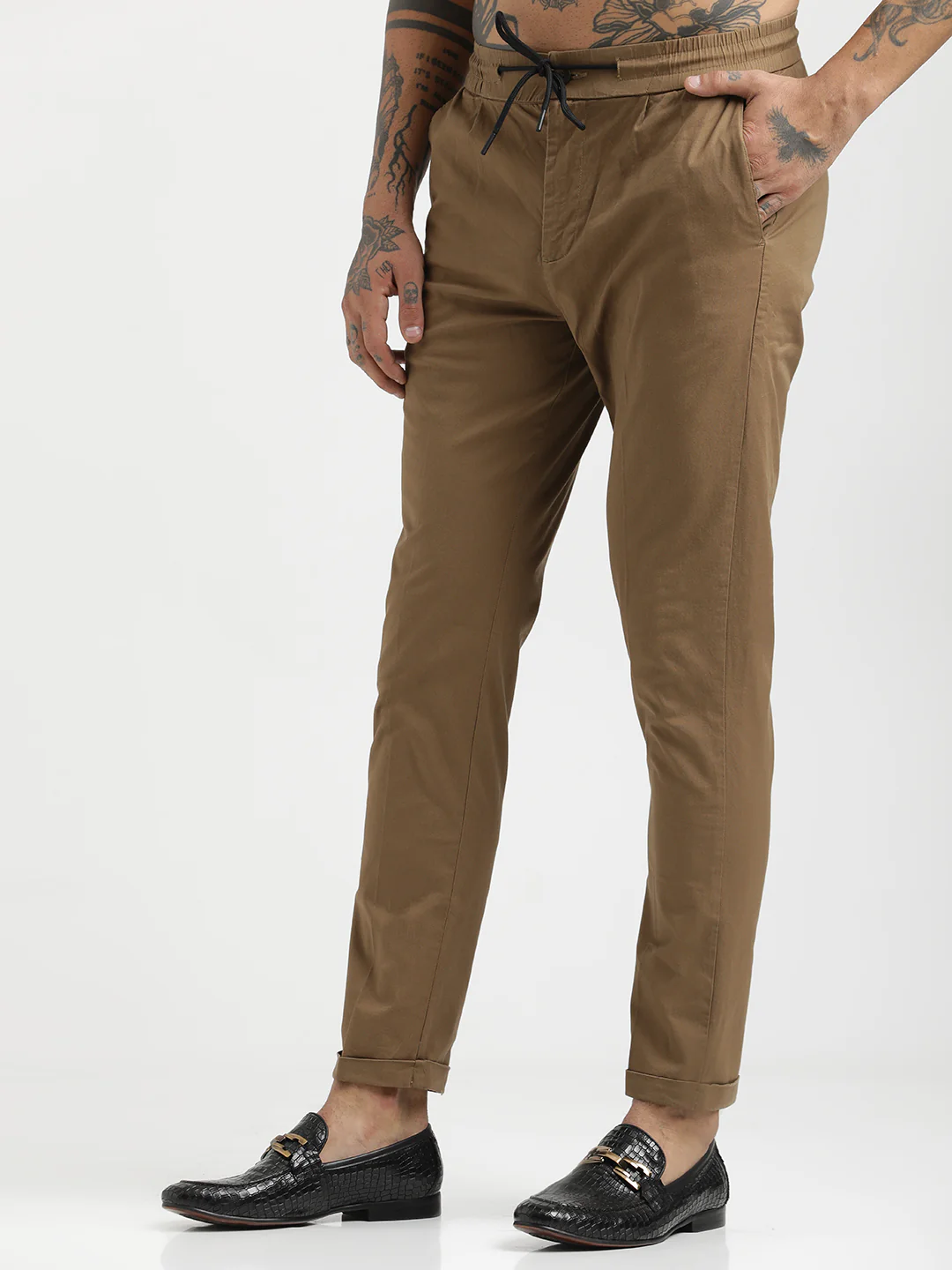 Men Cotton Drawstring Trousers with Pockets - Image 3
