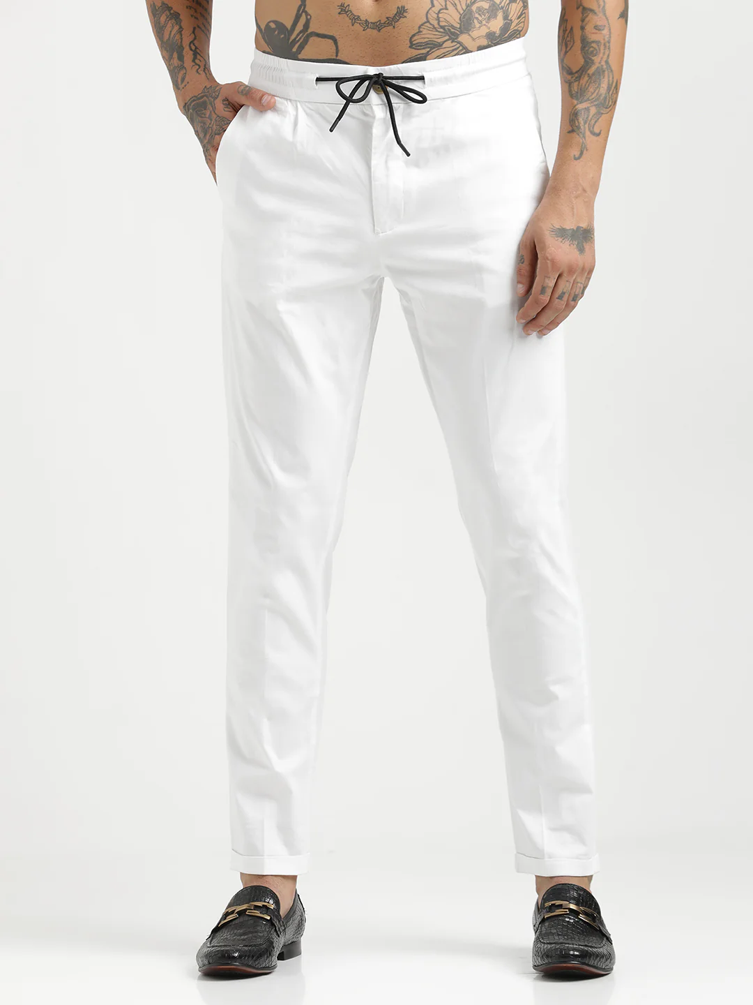 Men Cotton Drawstring Trousers with Pockets - Image 2