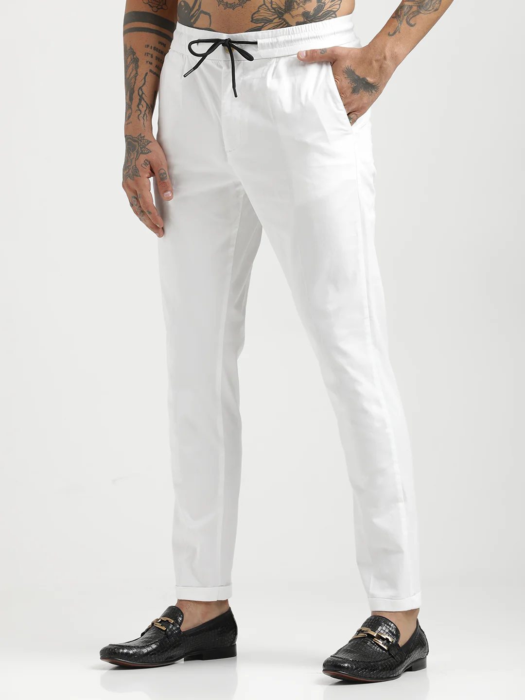 Men Cotton Drawstring Trousers with Pockets - Image 3