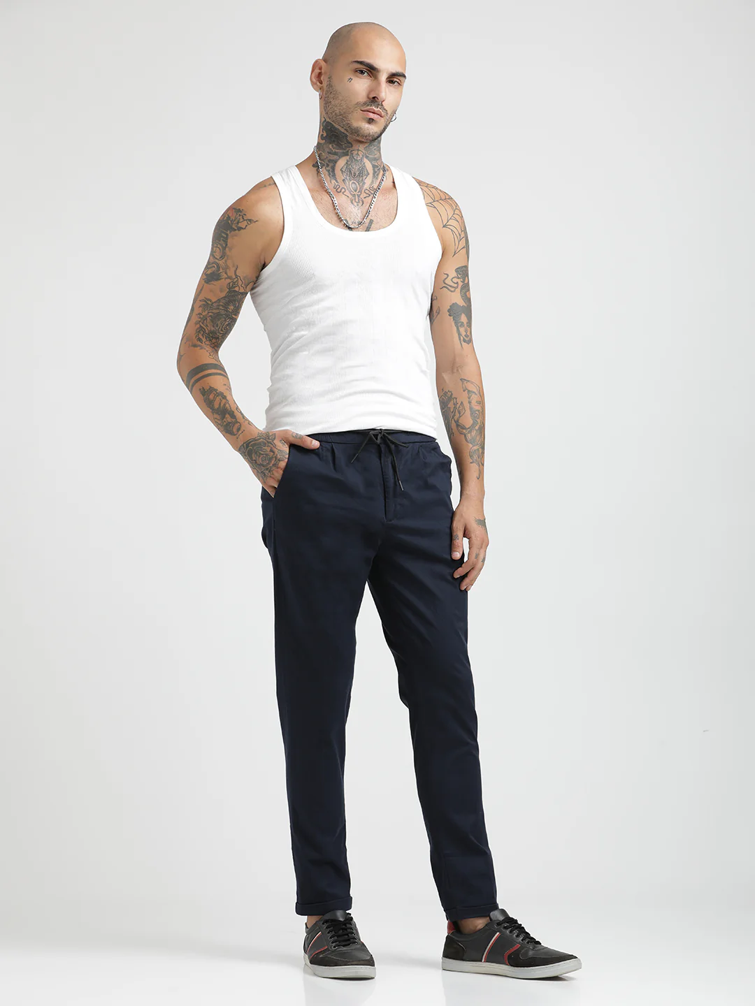 Men Cotton Drawstring Trousers with Pockets - Image 2