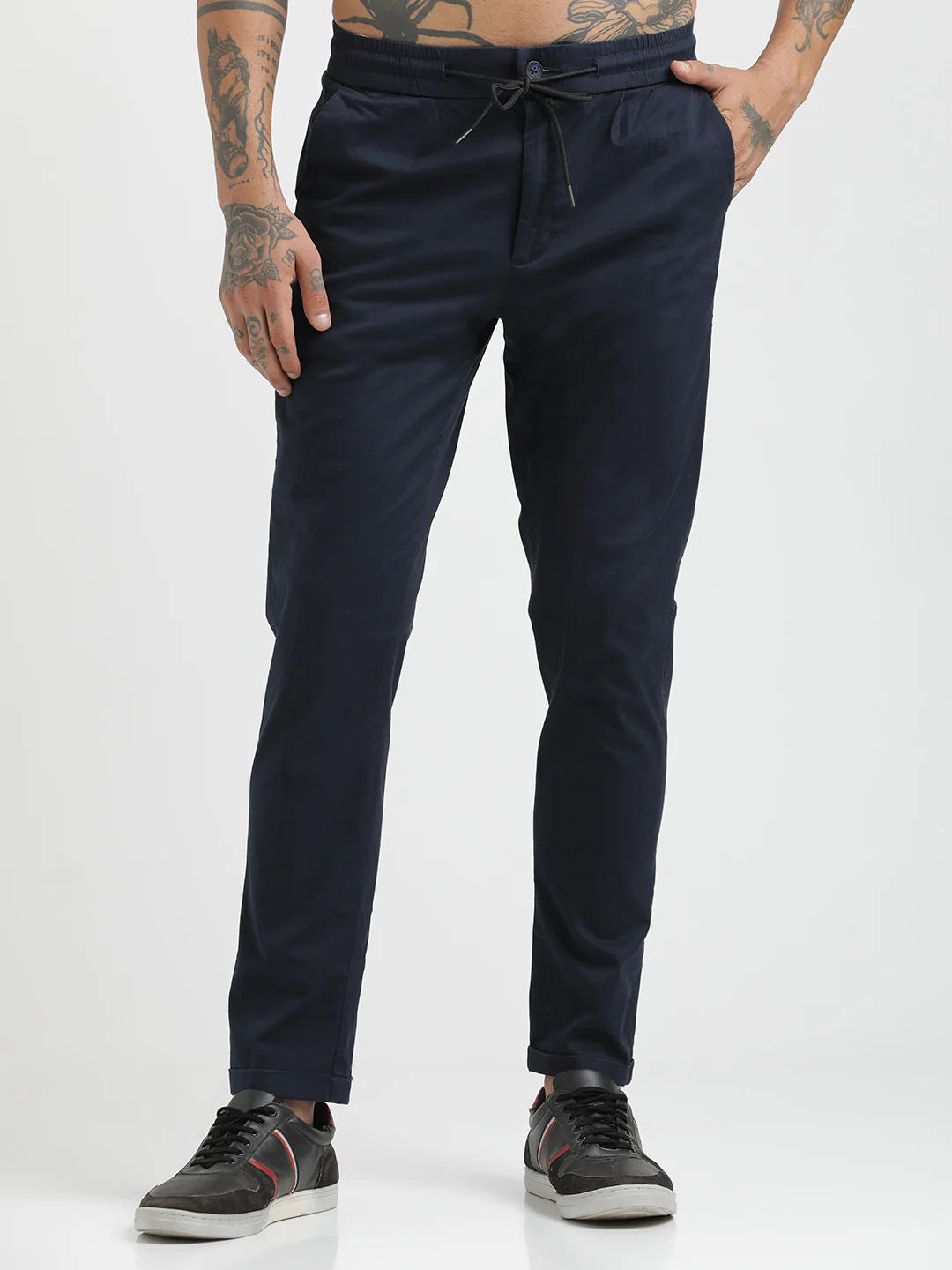 Men Cotton Drawstring Trousers with Pockets - Image 3