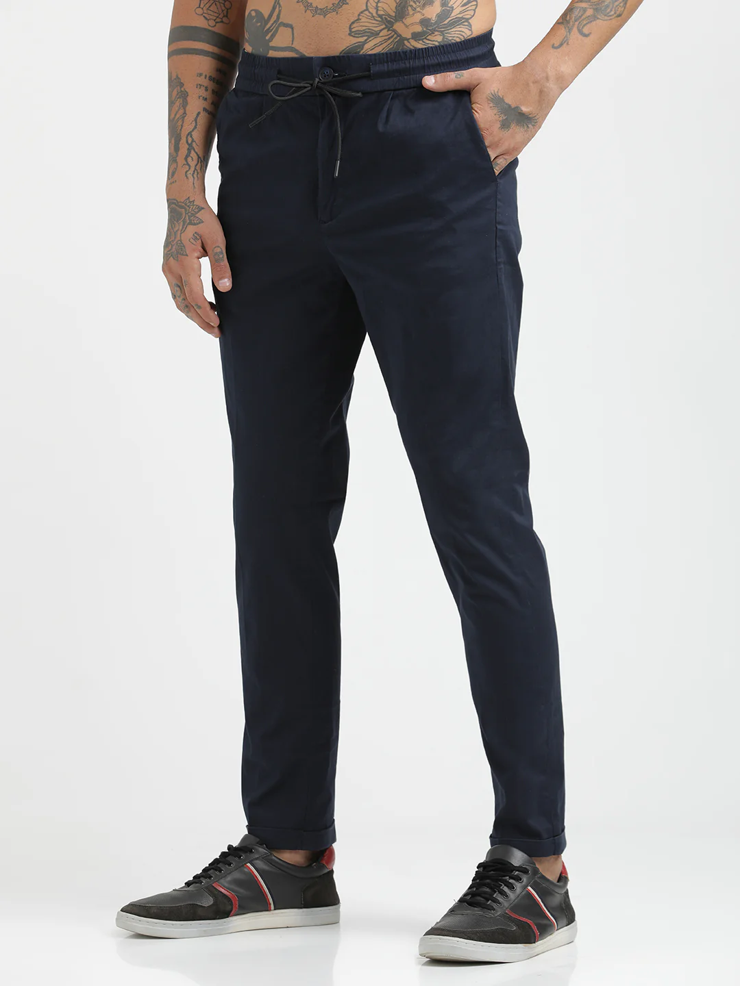 Men Cotton Drawstring Trousers with Pockets - Image 5