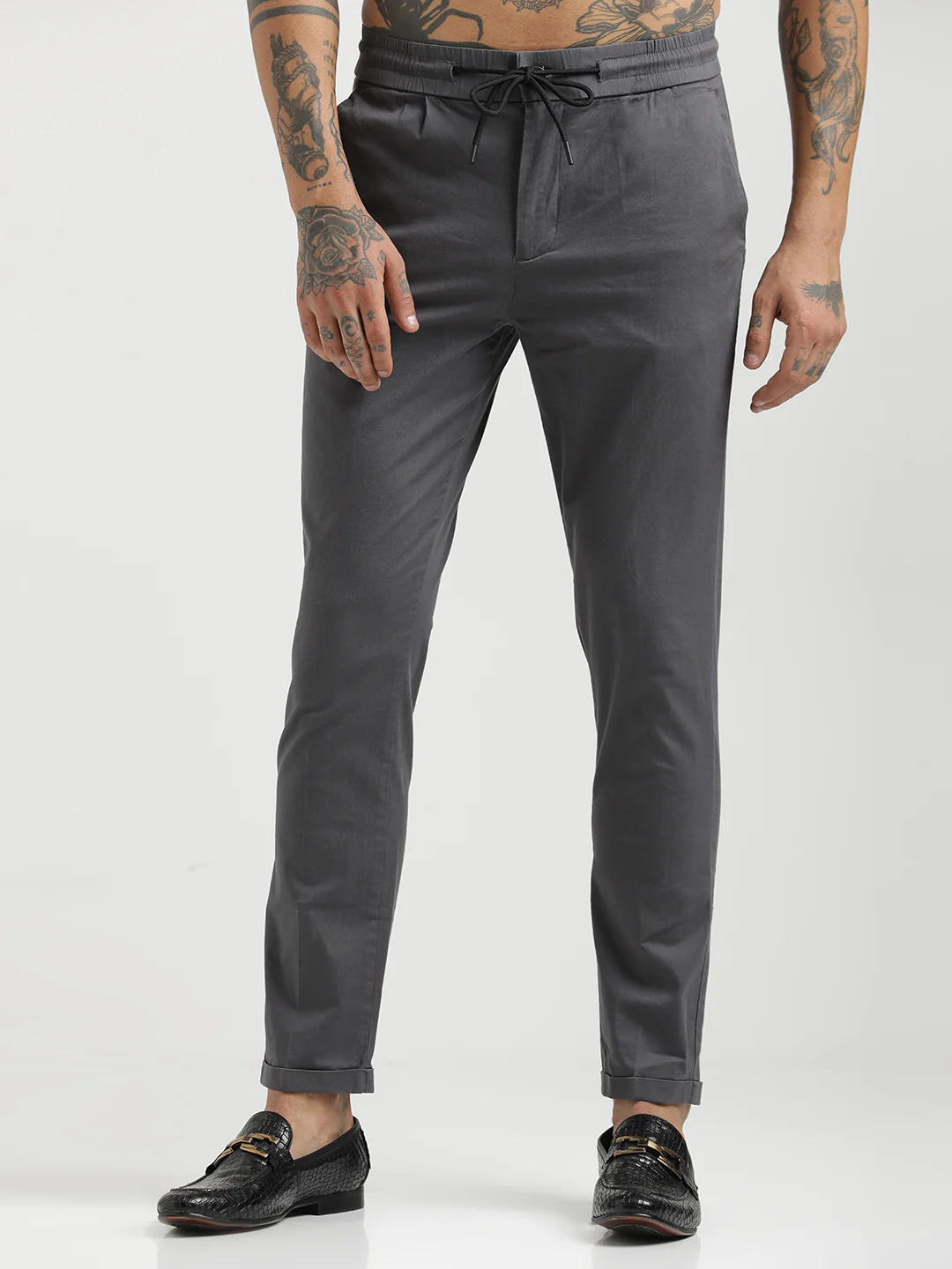 Men Cotton Drawstring Trousers with Pockets - Image 3
