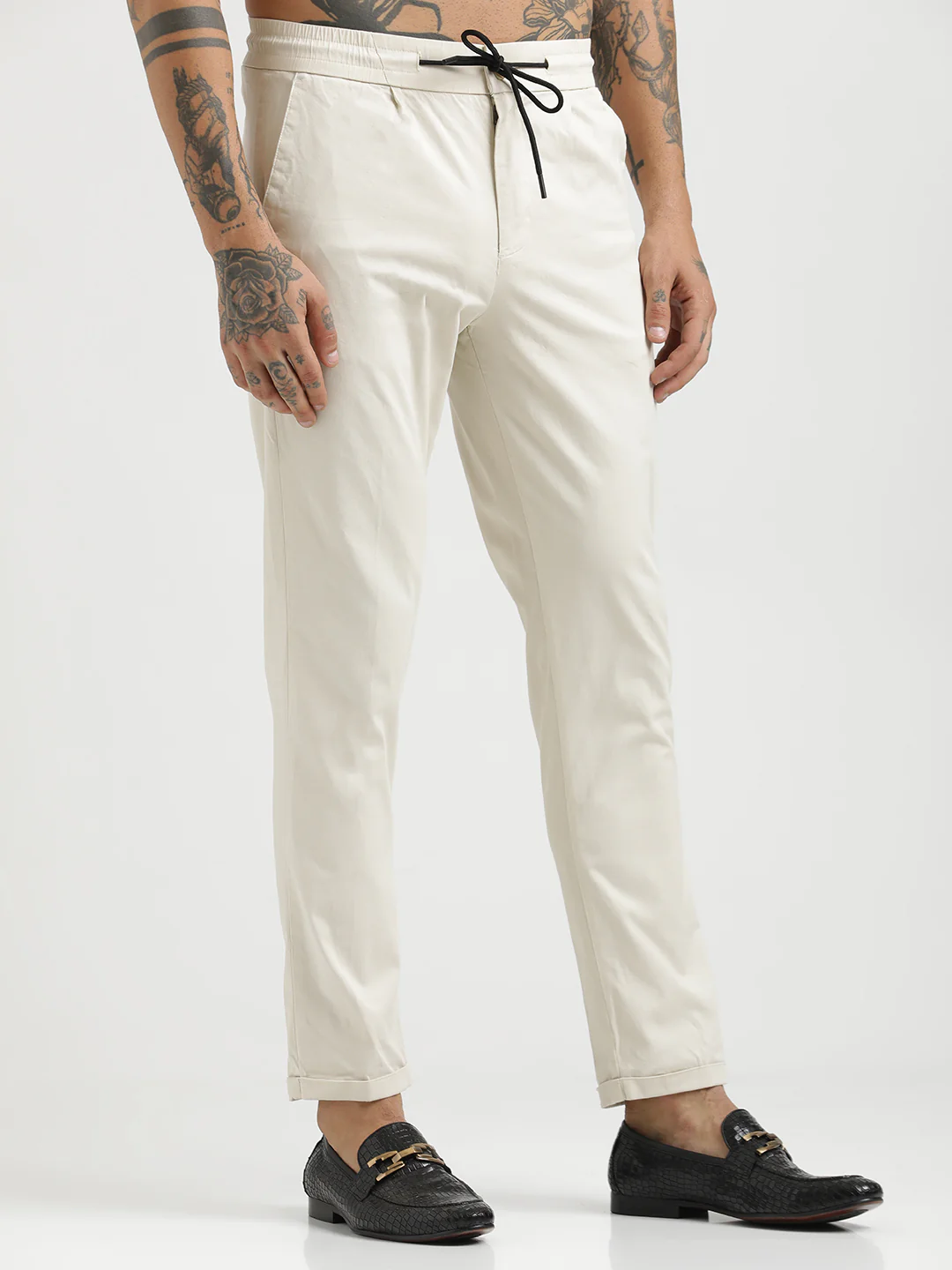 Men Cotton Drawstring Trousers with Pockets - Image 2