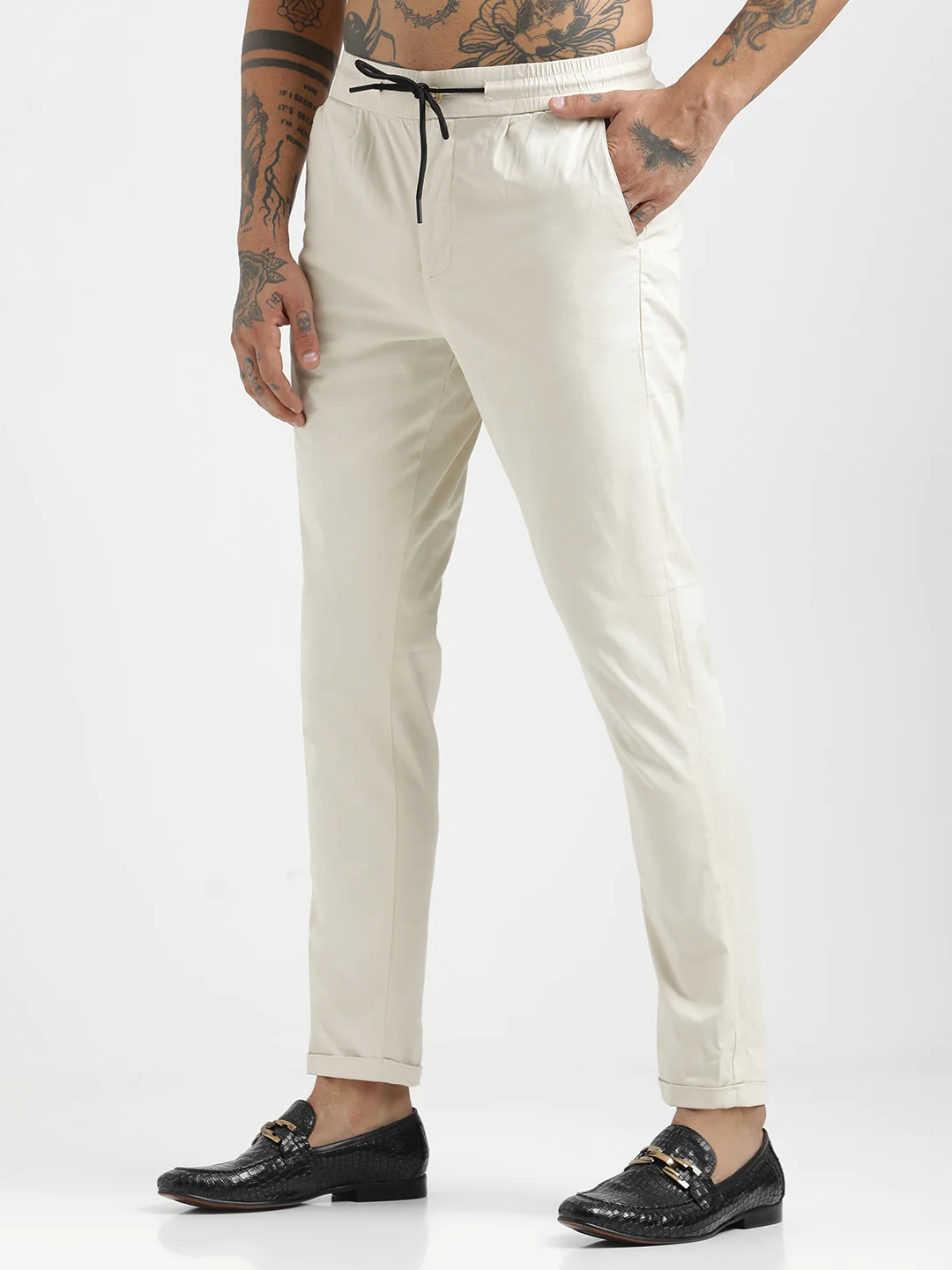 Men Cotton Drawstring Trousers with Pockets - Image 3