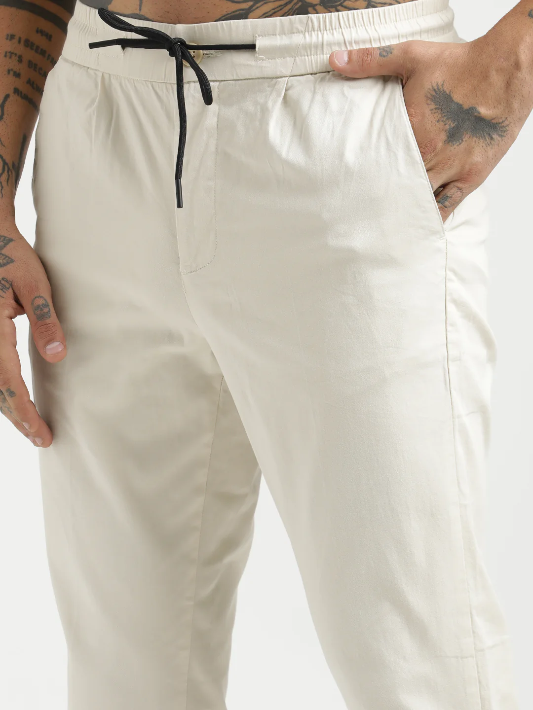 Men Cotton Drawstring Trousers with Pockets - Image 5