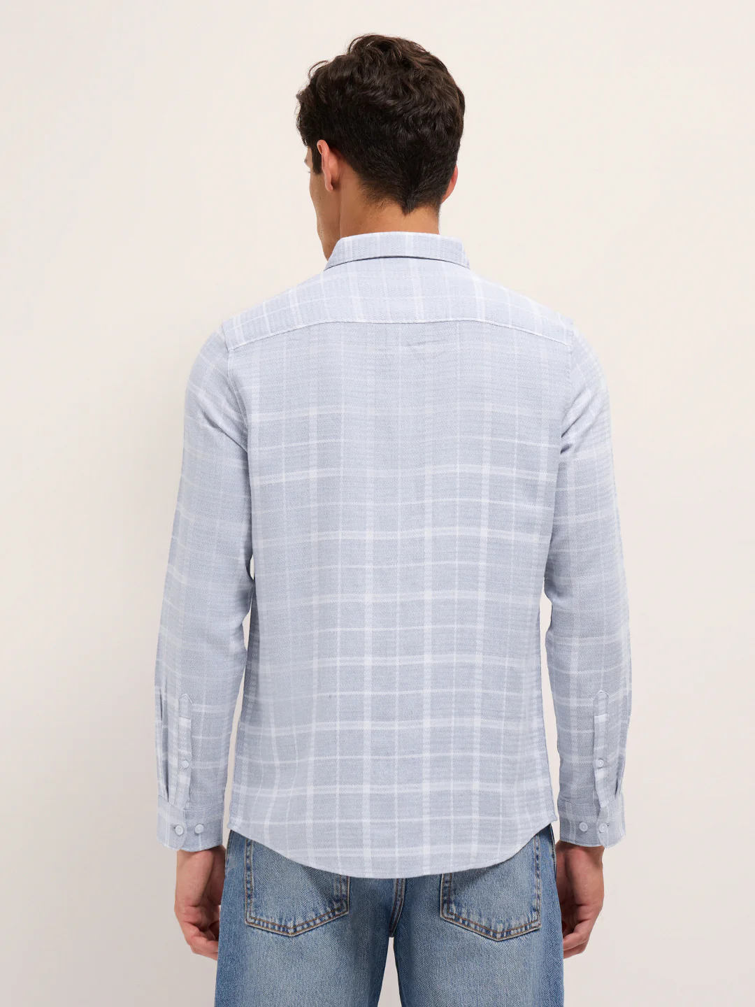 Men Cotton Herringbone Checked Shirt - Image 2