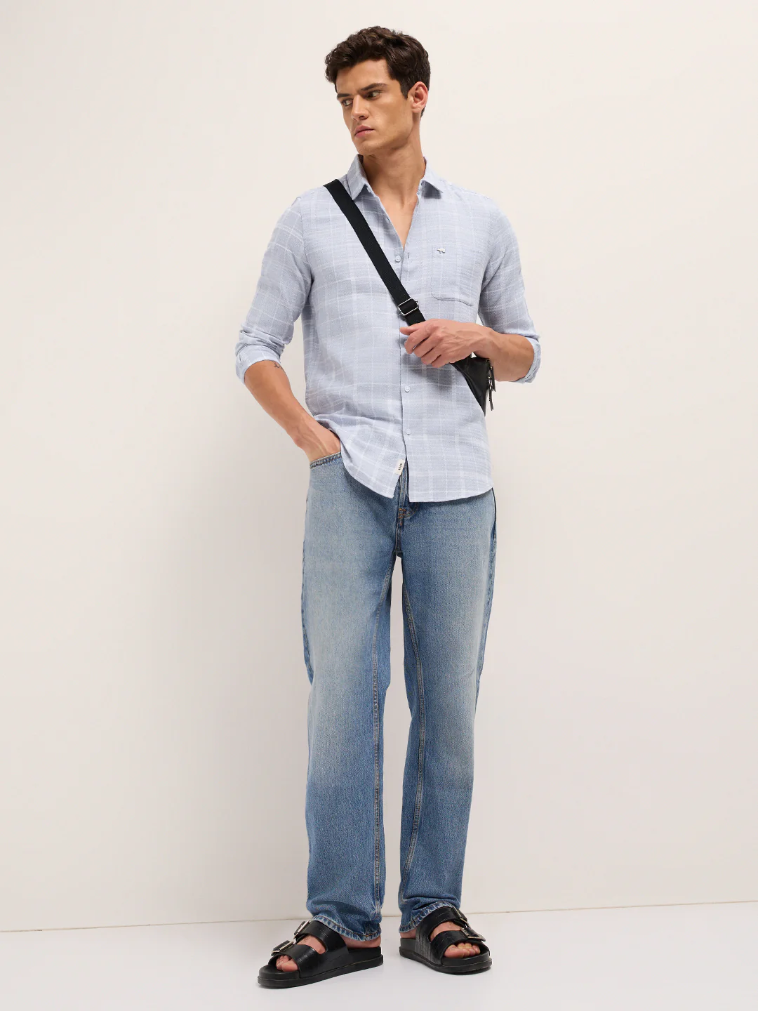Men Cotton Herringbone Checked Shirt - Image 4