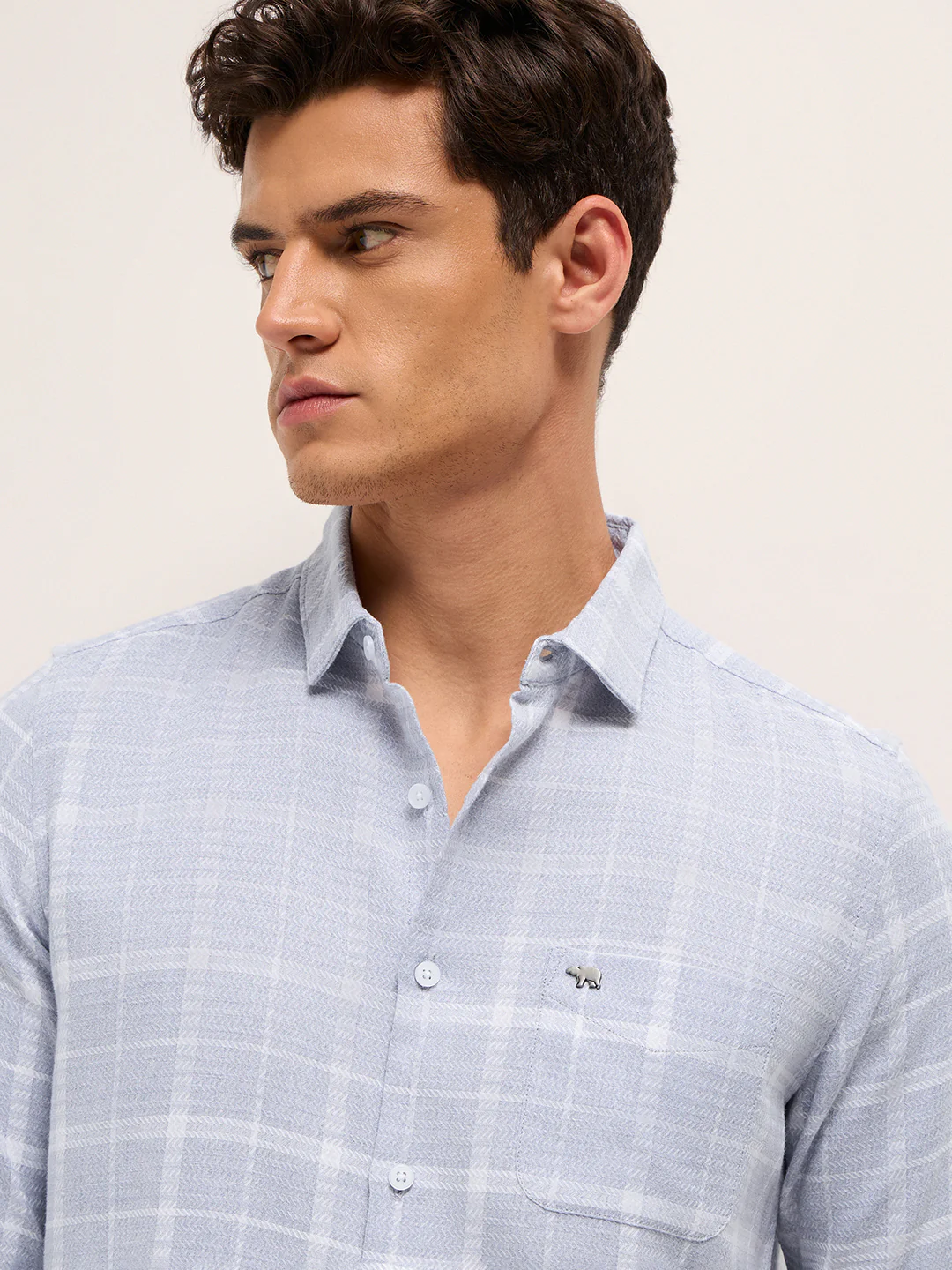 Men Cotton Herringbone Checked Shirt - Image 5