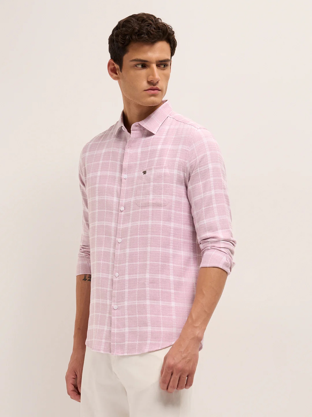 Men Cotton Herringbone Checked Shirt - Image 3