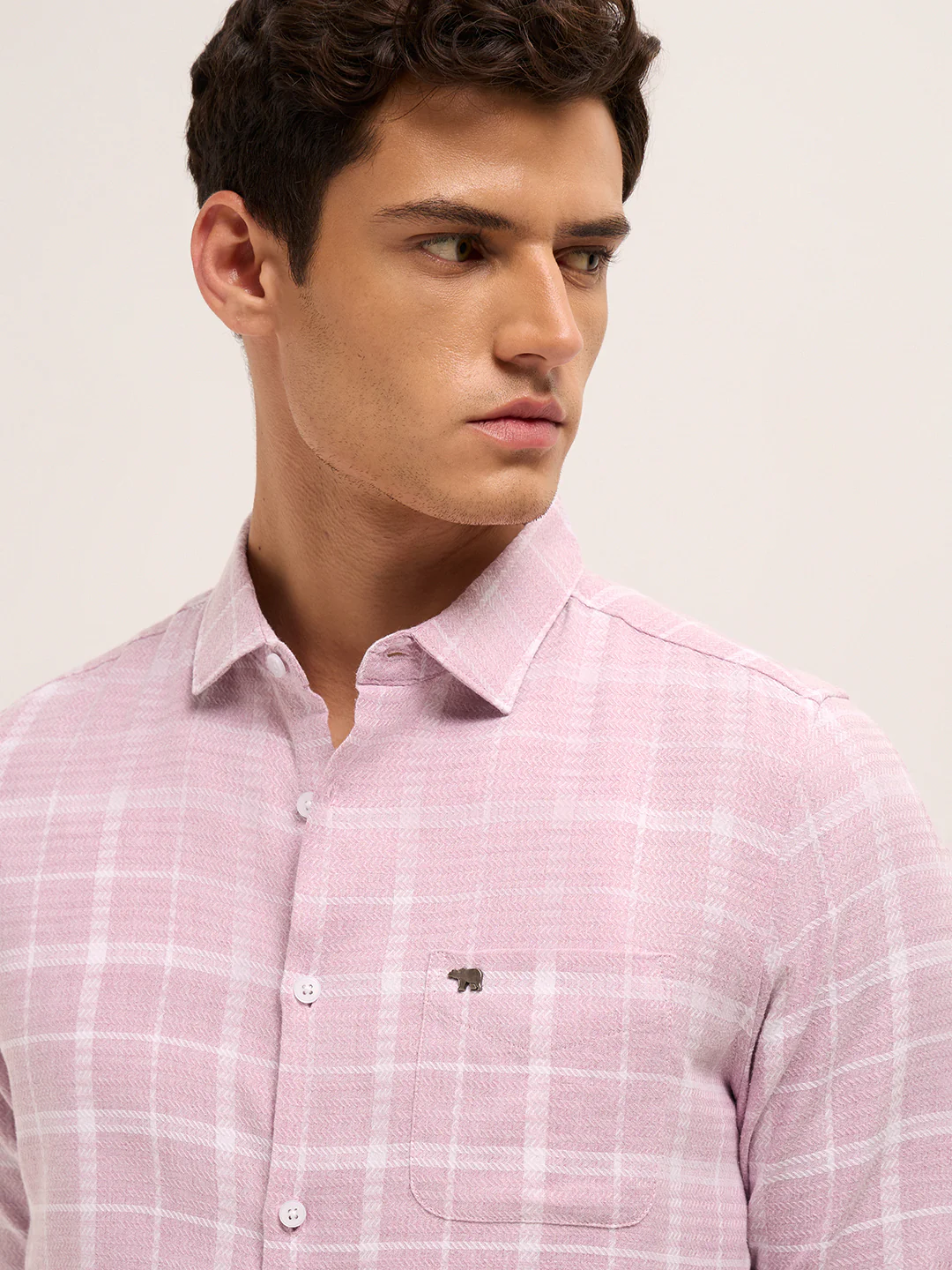 Men Cotton Herringbone Checked Shirt - Image 5