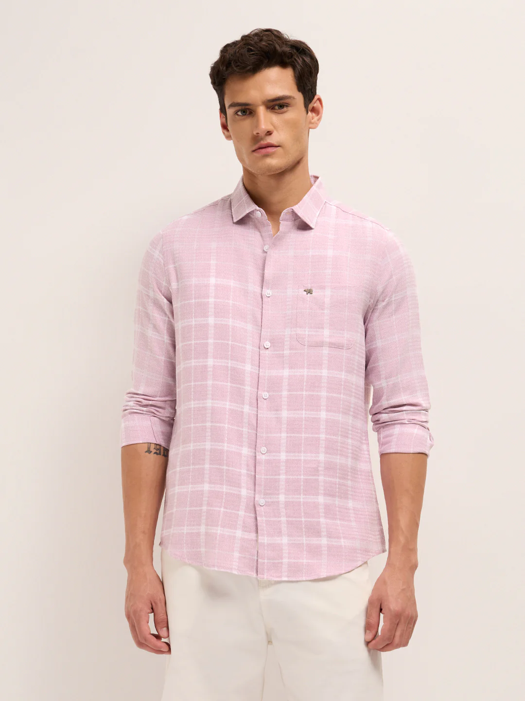 Men Cotton Herringbone Checked Shirt - Image 6