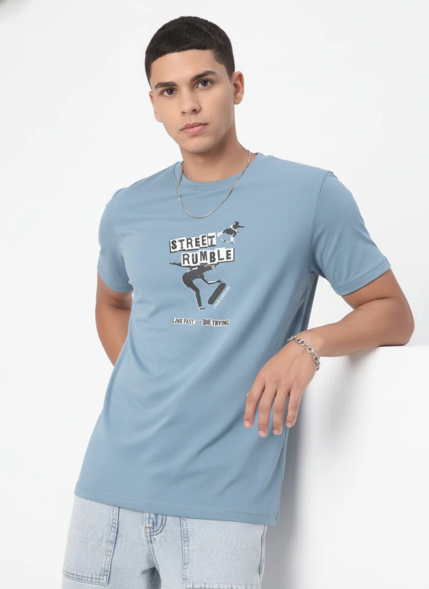 Men Cotton Ice Blue T-Shirt - Image 2
