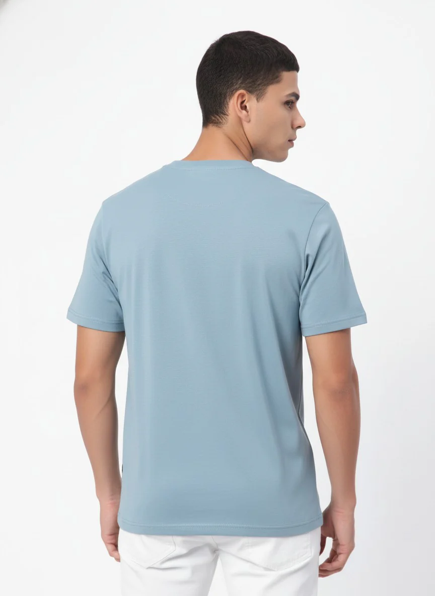 Men Cotton Ice Blue T-Shirt - Image 3