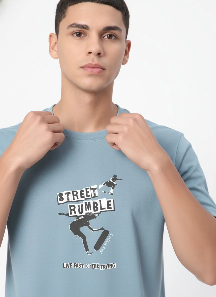 Men Cotton Ice Blue T-Shirt - Image 4