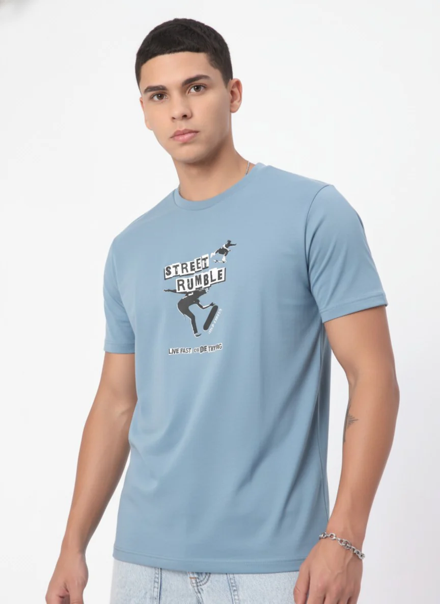 Men Cotton Ice Blue T-Shirt - Image 5