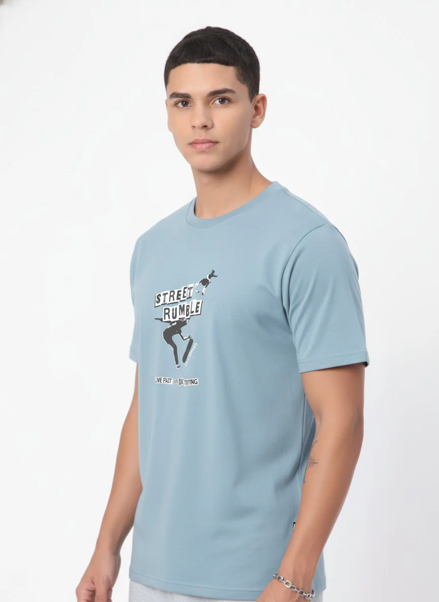 Men Cotton Ice Blue T-Shirt - Image 6