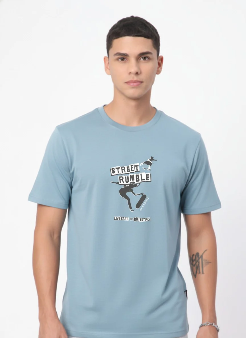 Men Cotton Ice Blue T-Shirt - Image 7