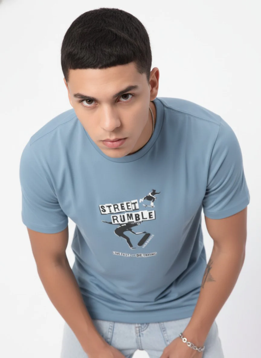 Men Cotton Ice Blue T-Shirt - Image 8