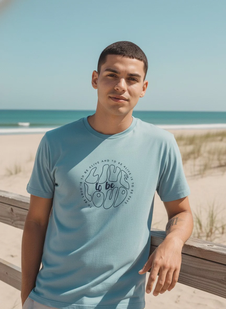 Men Cotton Ice Blue T-Shirt