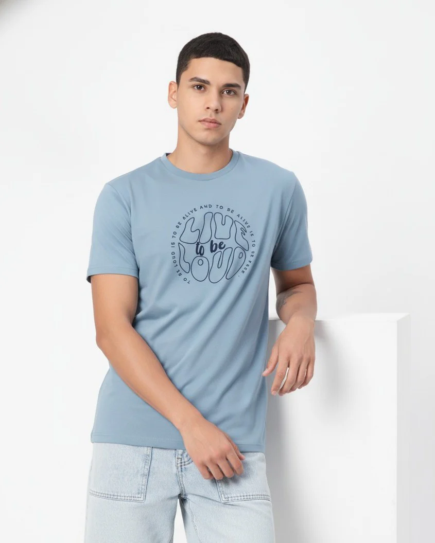 Men Cotton Ice Blue T-Shirt - Image 3