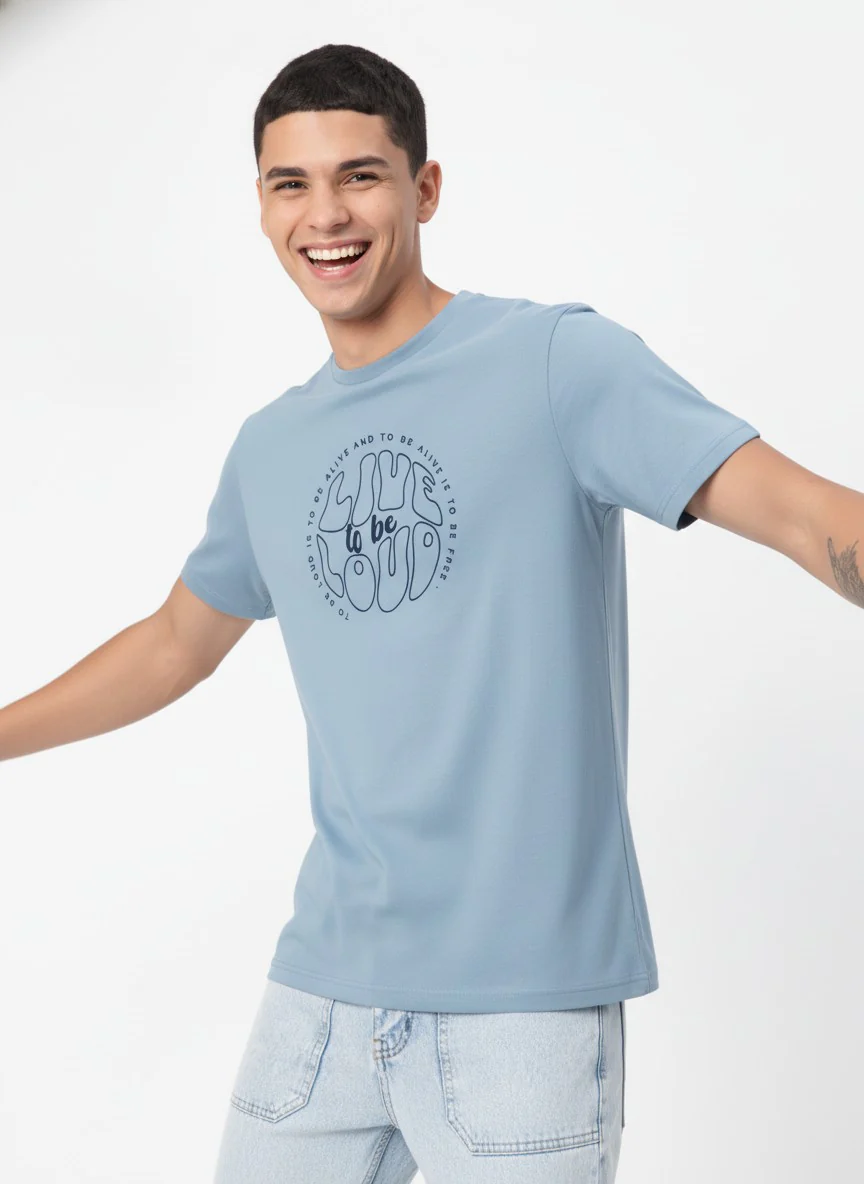 Men Cotton Ice Blue T-Shirt - Image 4
