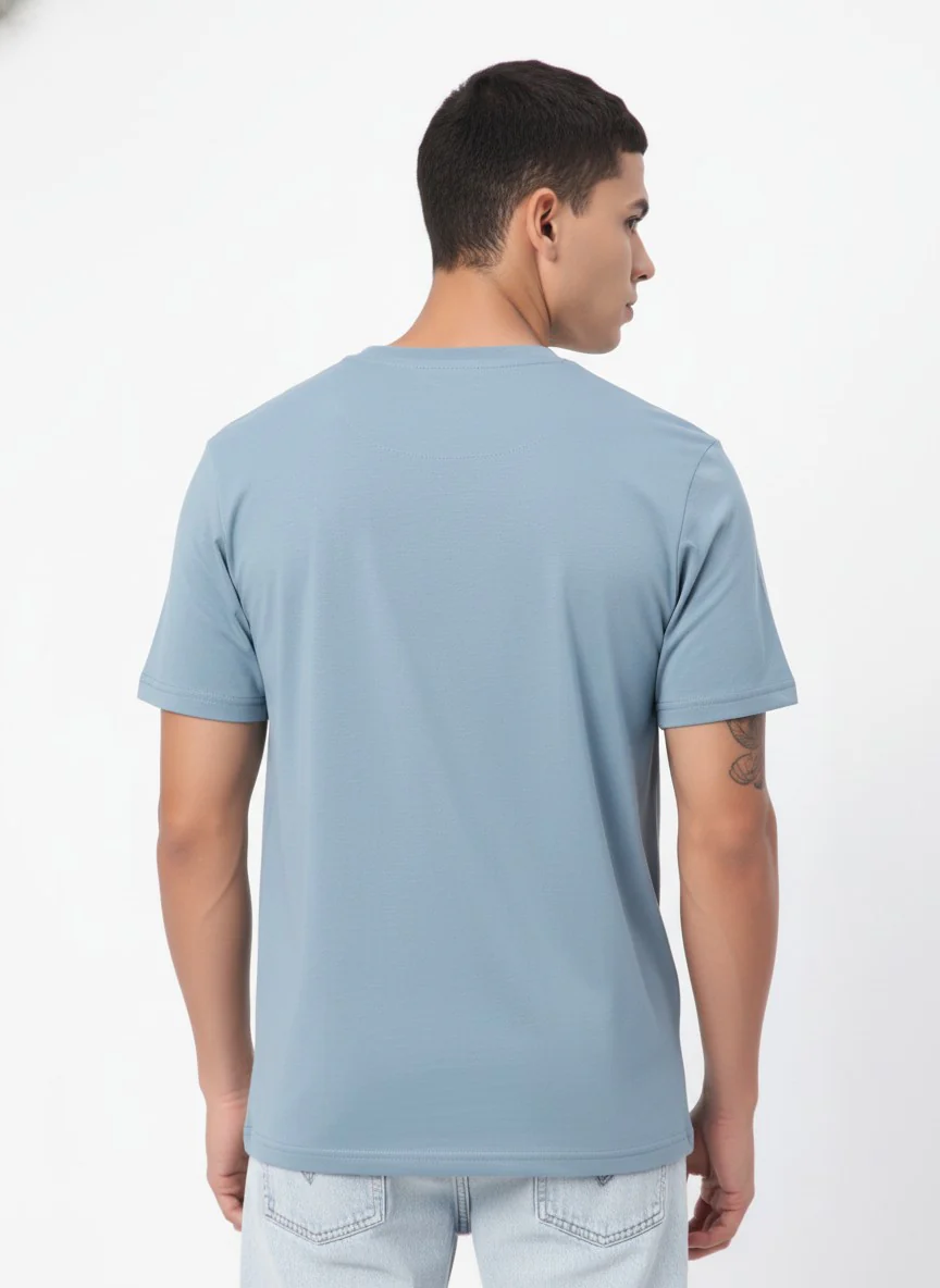 Men Cotton Ice Blue T-Shirt - Image 5