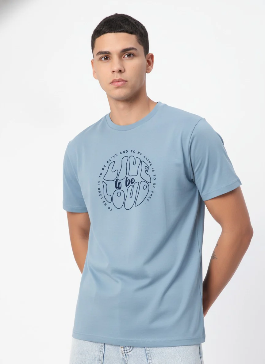 Men Cotton Ice Blue T-Shirt - Image 6