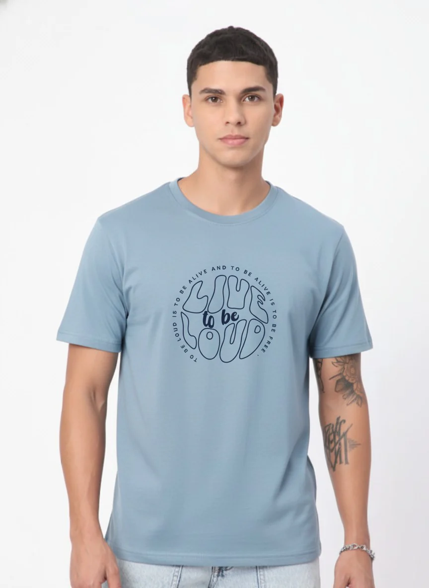 Men Cotton Ice Blue T-Shirt - Image 7