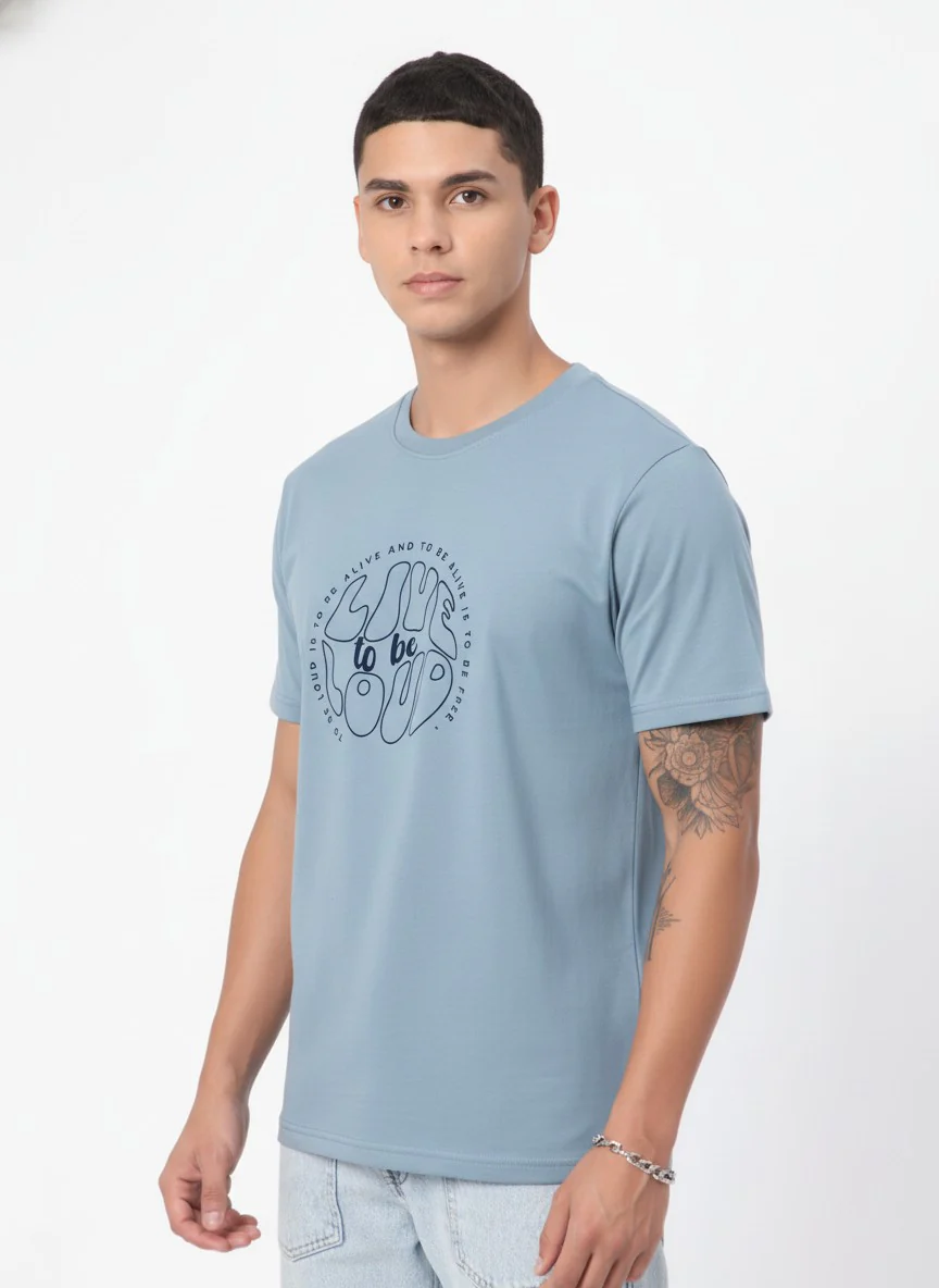 Men Cotton Ice Blue T-Shirt - Image 9
