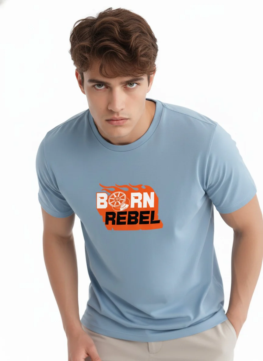 Men Cotton Ice Blue T-Shirt - Image 2