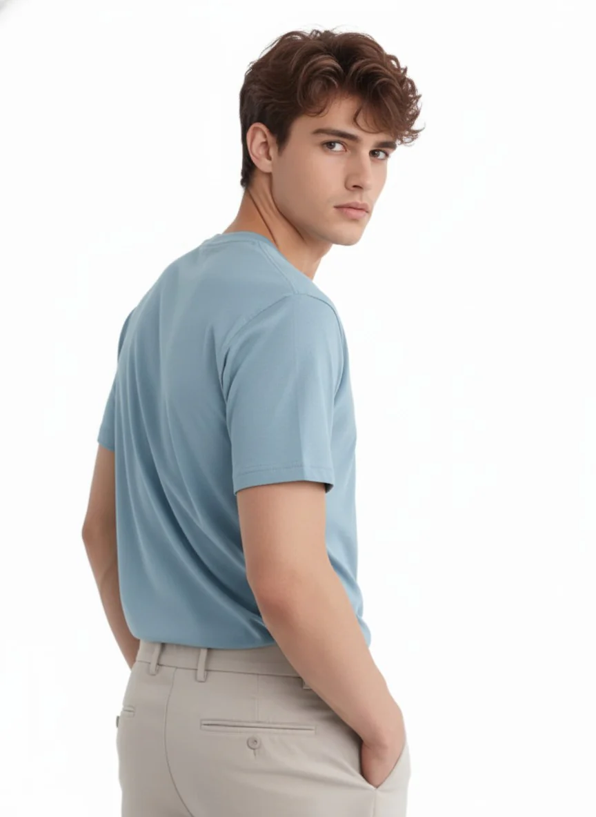 Men Cotton Ice Blue T-Shirt - Image 3
