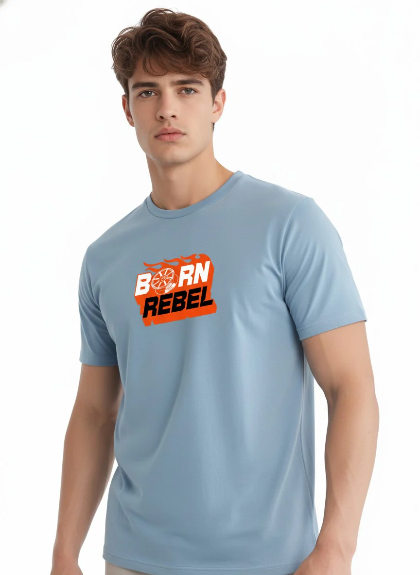 Men Cotton Ice Blue T-Shirt - Image 4