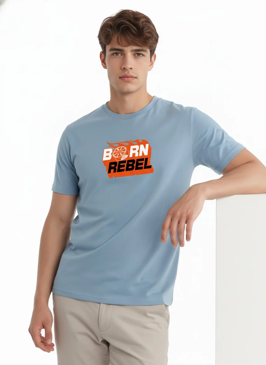 Men Cotton Ice Blue T-Shirt - Image 5
