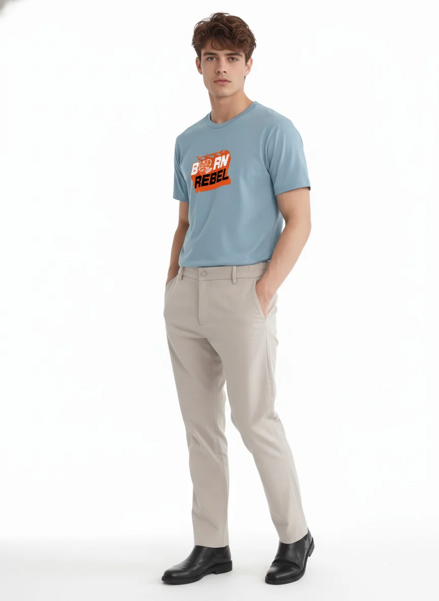Men Cotton Ice Blue T-Shirt - Image 6