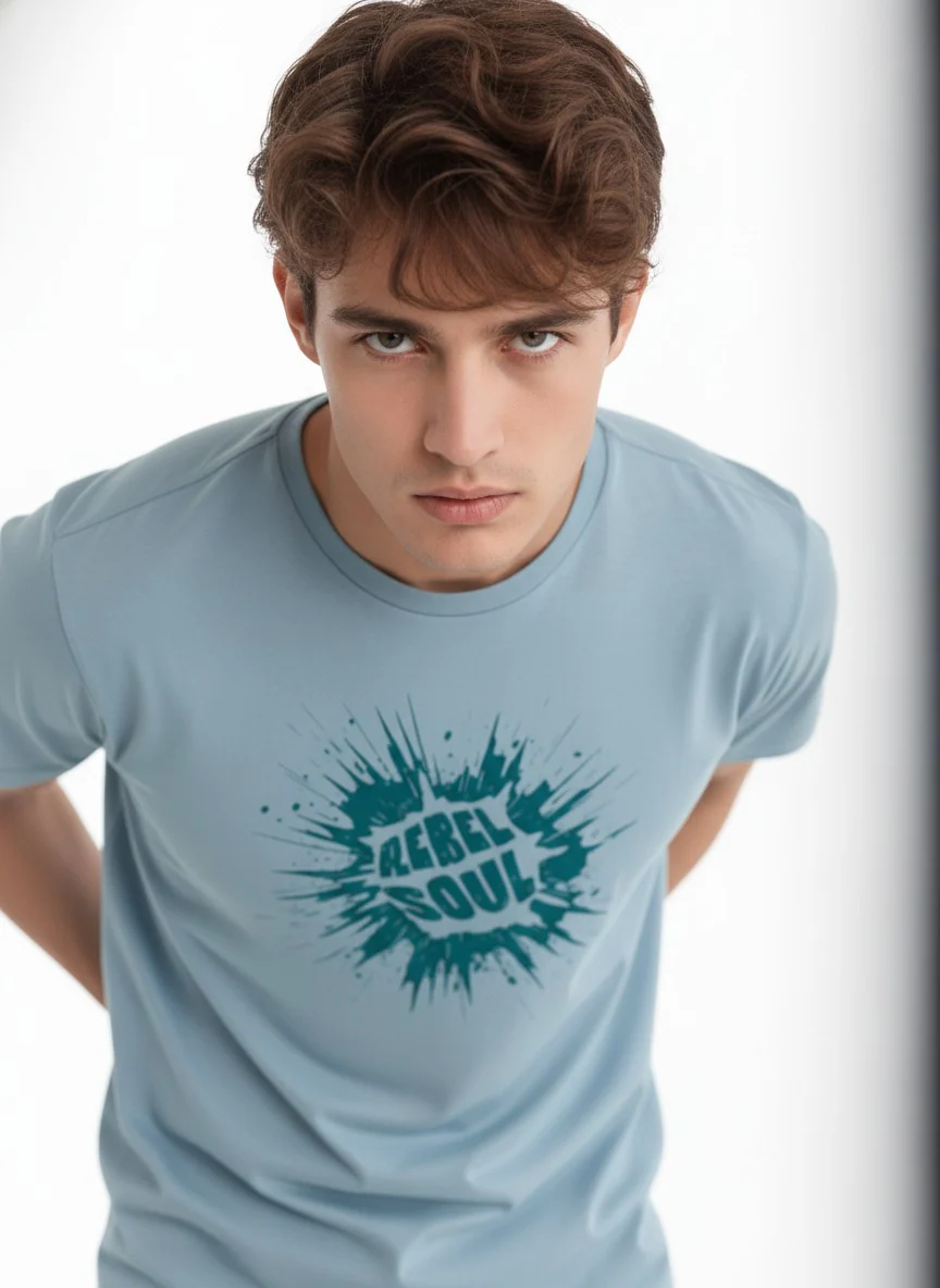 Men Cotton Ice Blue T-Shirt - Image 2